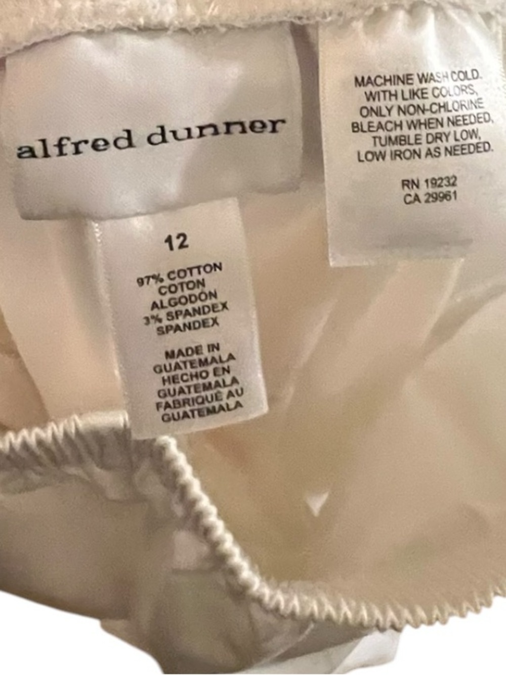 Alfred Dunner White Pull-On Pants Elastic Waist Straight Leg Stretch Cotton 12 - Picture 4 of 4